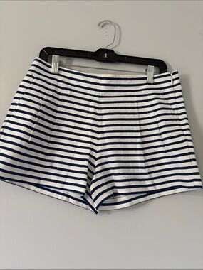 J. Crew Navy and White Striped High-Waist Shorts